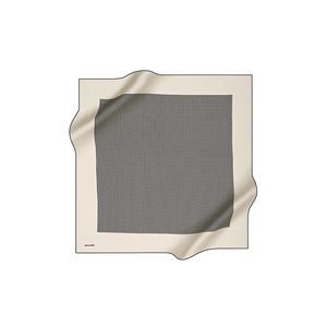 Beige Silk Crepe Satin Square Scarf with Zigzag Pattern - Product Image 1