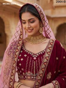 Lehenga Choli pour femme, vêtements de mariage de qualité supérieure, velours, patch multi-fils, broderie Dori, diamants et travail de miroir réel - Product Image 5