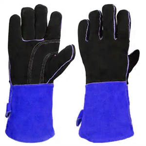 Guantes de Seguridad Industriales de Cuero Vacuno Negro Intenso, Resistentes al Calor, con Puño Antivibración para Soldadura - Product Image 2