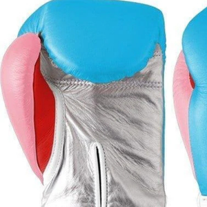 Guantes de Boxeo Profesionales de Cuero Azul Cielo, Plateado, Rosa y Rojo, con Velcro en la Muñeca, para Entrenamiento y Sparring - Product Image 5