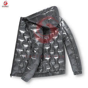 Embossing Design Men's Winter Premium Streetwear Solid Zipper Button Canvas Jackets Stand <b>Polyester</b> <b>Filled</b> Custom Lining Tags - Product Image 5