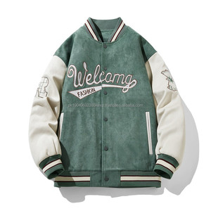 ODM Raglan Sleeve Button-Up Zipper <b>Pocket</b> 100% Cotton Baseball Jacket Solid Blank Plain White Varsity High Street Jacket for <b>Men</b> - Product Image 3