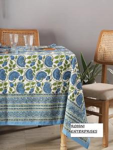 Lotus Blue 100% algodón hecho a mano bloque impreso estilo indio mantel tamaño personalizado diseño Floral hogar Hotel fiesta decoración al aire libre - Product Image 4