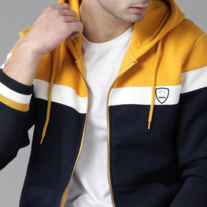 Sweat à capuche en molleton de coton multicolore de qualité supérieure pour hommes sweat à capuche bicolore veste zippée douce broderie manteau d'hiver teint uni - Product Image 4