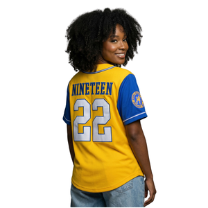 เสื้อเบสบอล Sigma Gamma Rho สีทองน้ำเงินสำหรับผู้หญิง ตัวอักษรกรีก กระดุมติดหน้าเสื้อ SGR เสื้อผ้าชมรมนักศึกษา ทรงสปอร์ต ใส่สบายๆ - Product Image 2