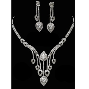 Luxury Designer Statement <b>Silver</b> Finish Jewelry <b>Set</b> with Royal White Zircon Brass <b>Necklace</b> <b>Set</b> for Wedding Party Gift - Product Image 1