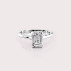 IGI Certified Emerald Cut Lab Grown Diamond Engagement <b>Ring</b> Solid 925 Sterling <b>Silver</b> <b>Solitaire</b> Diamond <b>Ring</b> for Women - Product Image 1