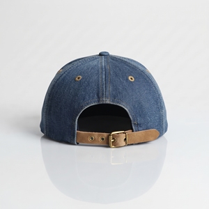 Wholesale 6 Panel Blue Denim with <b>Tan</b> Brim Cap Unisex Casual Hat Custom Logo High Quality OEM ODM Low MOQ Adjustable <b>Belt</b> Back - Product Image 3