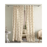 Rideau de salon demi-blanc à expédition rapide 140x260cm 240 GSM en coton crème traditionnel à motif floral vert avec pompons pour centres de villégiature et spas