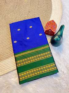 ผ้าไหมอaura สำหรับผู้หญิง สวยงาม พร้อมงานปักดิ้นทองและขอบตัดสี มีสินค้าในสต็อกในอินเดีย - Product Image 6