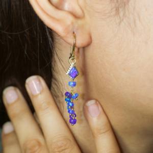 Boucles d'oreilles en argent sterling 925 pour femmes avec pierre de naissance remplie d'or jaune breloque opale lavande naturelle grappe perlée pour mariage - Product Image 3