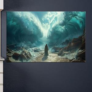 Impresión en Lienzo de Moisés Partiendo del Mar Rojo: Decoración con Escena Bíblica Sagrada, Lienzo Enrollado - Product Image 1