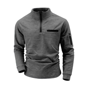Polo de Golf a Cuadros con Cuello Alto para Hombre, con Mangas Transpirables, Bolsillo con Cremallera, Estilo Deportivo y Elegante, Manga Larga para Primavera y Otoño - Product Image 1