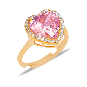 Pierre de Zircon rose en forme de cœur avec pierre de Zircon, anneau réglable, bijoux en argent Sterling 925 - Product Image 3