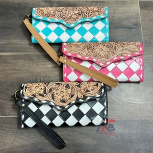 Nouveauté Portefeuille Long à Poignet en Cuir Noir et Blanc à Carreaux Fait Main avec Protection RFID Porte-Cartes de Haute Qualité Pochette pour Femmes - Product Image 1