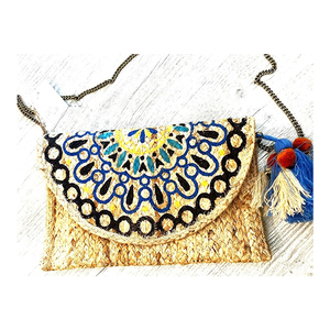 Bolso de hombro plisado de moda para mujer india, Asa con cuentas de Color sólido, cierre de cremallera, forro de algodón, decoración de borlas bordadas - Product Image 1