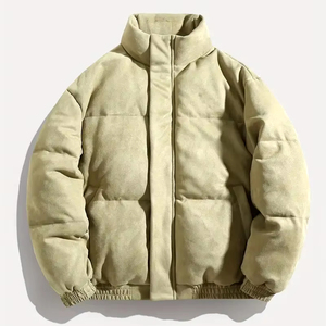 Men's <b>Thick</b> <b>Fleece</b> Puffer <b>Jacket</b> Stand Collar Zipper Closure Solid Color Winter Casual Outerwear with Pockets Regular Fit - Product Image 1
