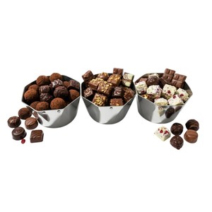 Ensemble de 3 bols de service géométriques modernes en acier inoxydable, plats à collation en métal, parfaits pour la présentation du chocolat et les services de table pour les fêtes - Product Image 1