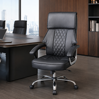 Chaise de bureau de direction moderne de luxe, dossier haut, ergonomique, pivotante en PU, avec base chromée et roulettes, pour bureau à domicile
