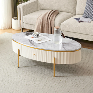 Lineage Corporation Table basse ovale moderne extensible avec rangement Meubles de salon élégants avec dessus en bois - Product Image 1