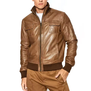 Most Popular 2025-26 Coated Genuine Leather Jackets Breathable OEM Stand Collar Waterproof Windproof Winter Jacket for <b>Men</b> - Product Image 1