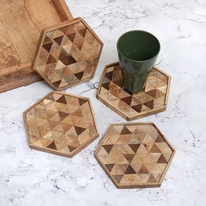 Sous-verre moderne en résine incrusté de forme hexagonale unique pour café thé maison bar restaurant et table de fête d'Inde - Product Image 2