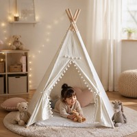 Tente tipi pliable en toile de coton pour enfants, maison de jeu intérieure en forme de pyramide pour garçons et filles avec tapis de sol