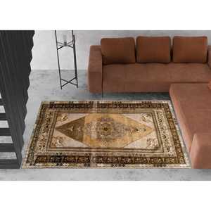 Tapis turc à motifs bruns : tapis imprimé de style ethnique anatolien, tapis fin non tissé - Product Image 3
