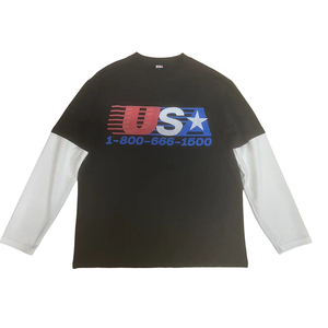 100% ropa de calle de algodón gráfico Boxy Waffle Hip Hop de alta calidad para hombres de doble capa de manga larga de gran tamaño camiseta de gran tamaño - Product Image 2