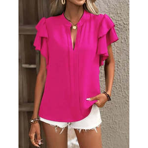 Blusa Dubai de Manga Corta con Cuello en V y Mangas con Volantes para Mujer, 36132 - Rosa - Product Image 3