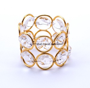 Servilleteros con cuentas de cristal dorado brillante en forma redonda para Decoración de mesa de cena de fiesta de boda servilleteros - Product Image 3