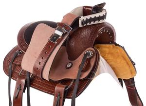 Selle de cheval pour jeunes Western Show en cuir marron avec têtière, rênes et collier de poitrine pour la course de barils et le roping - Product Image 6