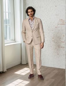 Spring Tall and <b>Big</b> Slim Fit Linen Cotton Two-Piece Business Jacket pant Casual Summer Plus Size Suits for Men - Product Image 2
