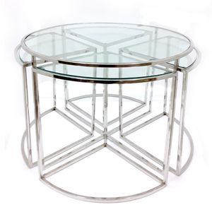 Ensemble de 2 tables basses gigognes pour salon et chambre, avec structure en acier inoxydable poli brillant - Product Image 3