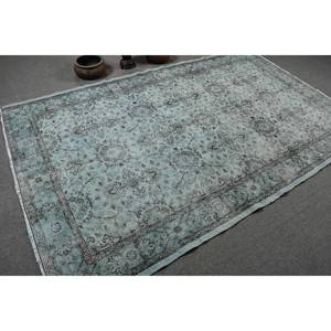 Tapis Turc Bleu Vintage 5.6 X 9.1ft Style Boho Laine Faite à la Main avec Support en Latex pour Chevet Rectangle Patchwork Motif - Product Image 2