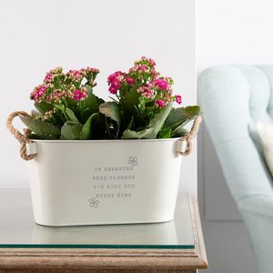 Jardinière de fleurs élégante en métal galvanisé de forme ovale pour la maison, le salon, le balcon, jardinières décoratives de fleurs de couleur blanche - Product Image 1