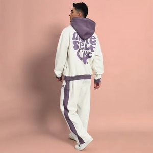 Chándal con capucha con estampado personalizado de alta calidad para hombre, ropa de calle transpirable con pantalones de chándal apilados para invierno - Product Image 3