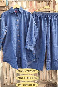 Malaisie nouvelle version modeste Simple plaine islamique vêtements Denim Blouse pantalon deux pièces femmes musulmanes Abaya ensembles en gros inde - Product Image 2