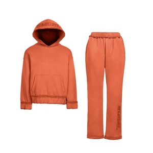 Pantalon à capuche avec logo personnalisé pour femmes ensemble deux pièces hiver automne jacquard délavé à la pierre sweat-shirt tricoté broderie de lettres personnalisée - Product Image 1