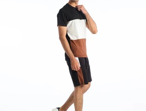 Recién llegado, conjunto doble para hombre, ajuste Regular, cuello redondo, manga corta, color de bloque, ropa informal, ropa cómoda de moda para uso al aire libre - Product Image 3