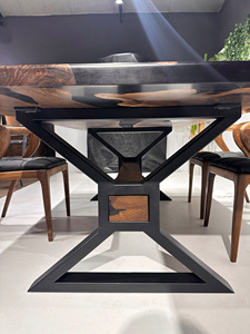 Table à manger en époxy noir personnalisée, centre de table de canapé, mobilier moderne, dalle de noyer à bord vivant, décoration intérieure et hôtelière - Product Image 3