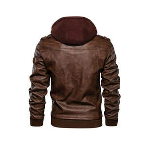 Veste en cuir pour homme tendance avec col montant à capuche, vêtement décontracté, cuir véritable, logo personnalisé, vêtement d'extérieur - Product Image 2