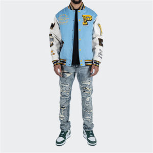 Fabricant OEM, veste universitaire de haute qualité pour hommes avec broderie de baseball personnalisée, col montant, vêtements d'hiver, manches personnalisables - Product Image 3