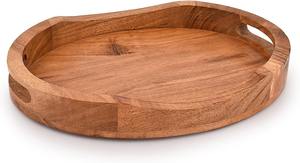 Plateau en bois d'acacia le plus vendu, plateau ovale grand format avec poignée, plateaux de service pour la salle à manger, la table à manger et le rangement - Product Image 6