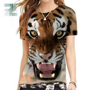 Camiseta para mulheres com estampa de tigre 3D respirável, camiseta de animais, moda masculina, top casual, camiseta feminina com estampa de tigre 3D OEM