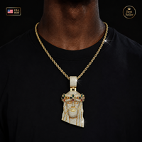 Collier Hip Hop plaqué or avec pendentif trèfle, couronne et Jésus, serti de zircone cubique, pour homme