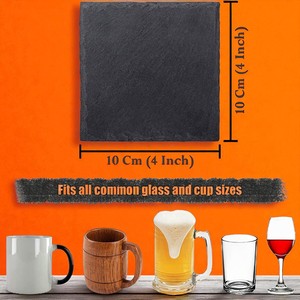 Ensemble de sous-verres en pierre avec support Sous-verres carrés en ardoise de 4 pouces Tapis de boisson en pierre noire naturelle de 4 pouces pour bar et cuisine - Product Image 2