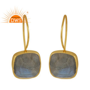 Latest Trending Sterling Silver 18K Gold Plated Natural Labradorite Gemstone <b>Dangle</b> <b>Earring</b> Demi <b>Fine</b> Jewelry Manufacturer - Product Image 1