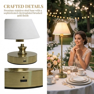 Lampada <span class=keywords><strong>da</strong></span> Tavolo in Metallo 40/60/70/100cm con Paralume in Tessuto, Dimmerabile al Tocco, Ricaricabile per Decorazioni Matrimoni e Feste - Product Image 3