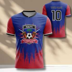 Maglia da tifoso di calcio Haiti 2026 WC, colori bandiera Caraibi, T-shirt unisex, regalo per i tifosi dei tornei internazionali - Product Image 1
